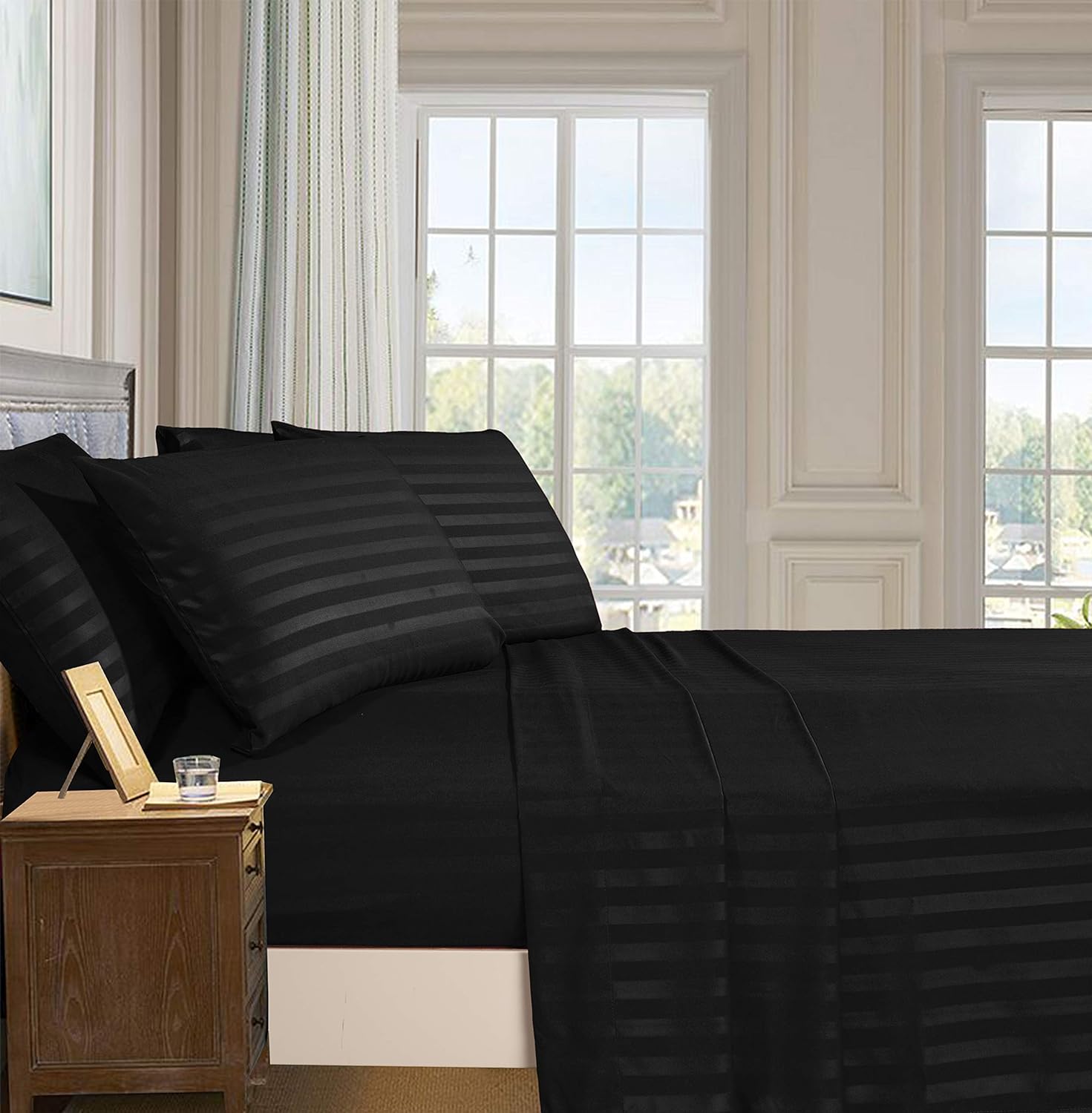 3 Pieces Stripe Sheet, Black