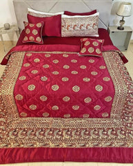 8-Piece Silk Satin Bridal Bedset with Exquisite Block Printing
