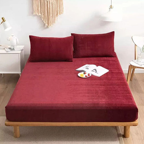Velvet Fitted Bedsheets-Mahroon