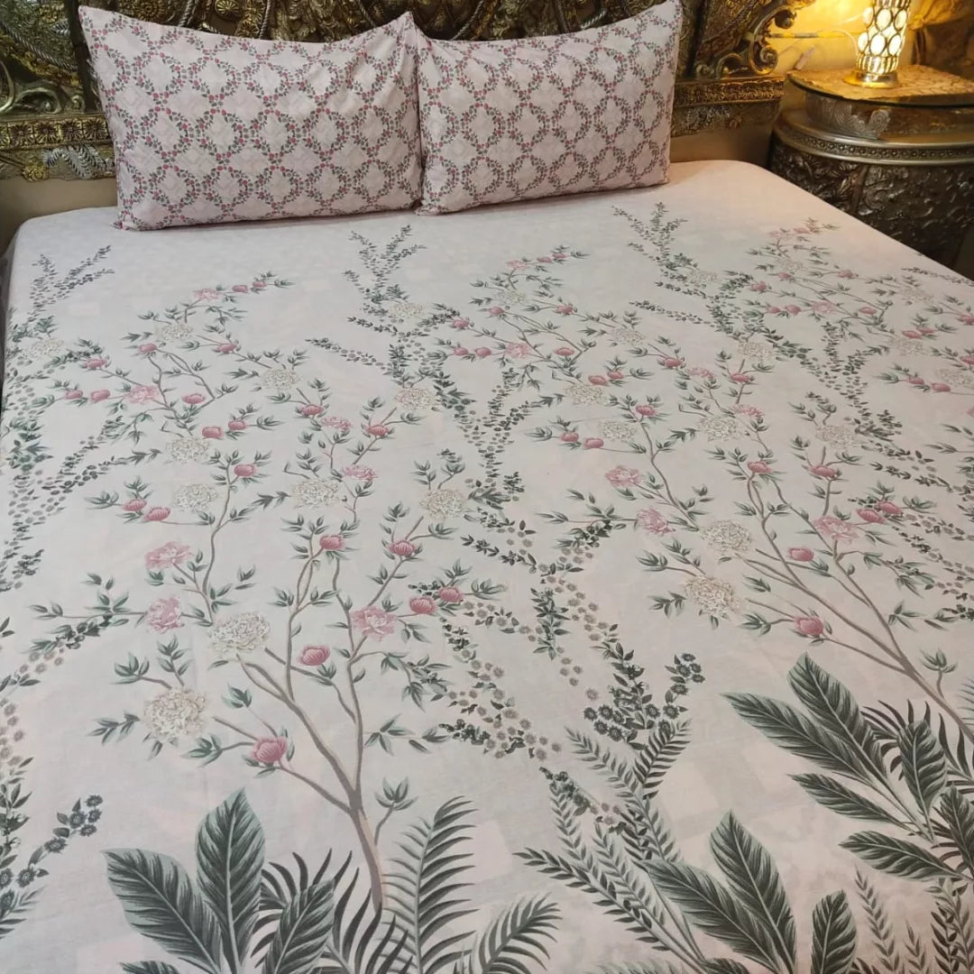 3 Pieces Pure cotton Bedsheet - Baby Pink