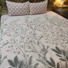 3 Pieces Pure cotton Bedsheet - Baby Pink