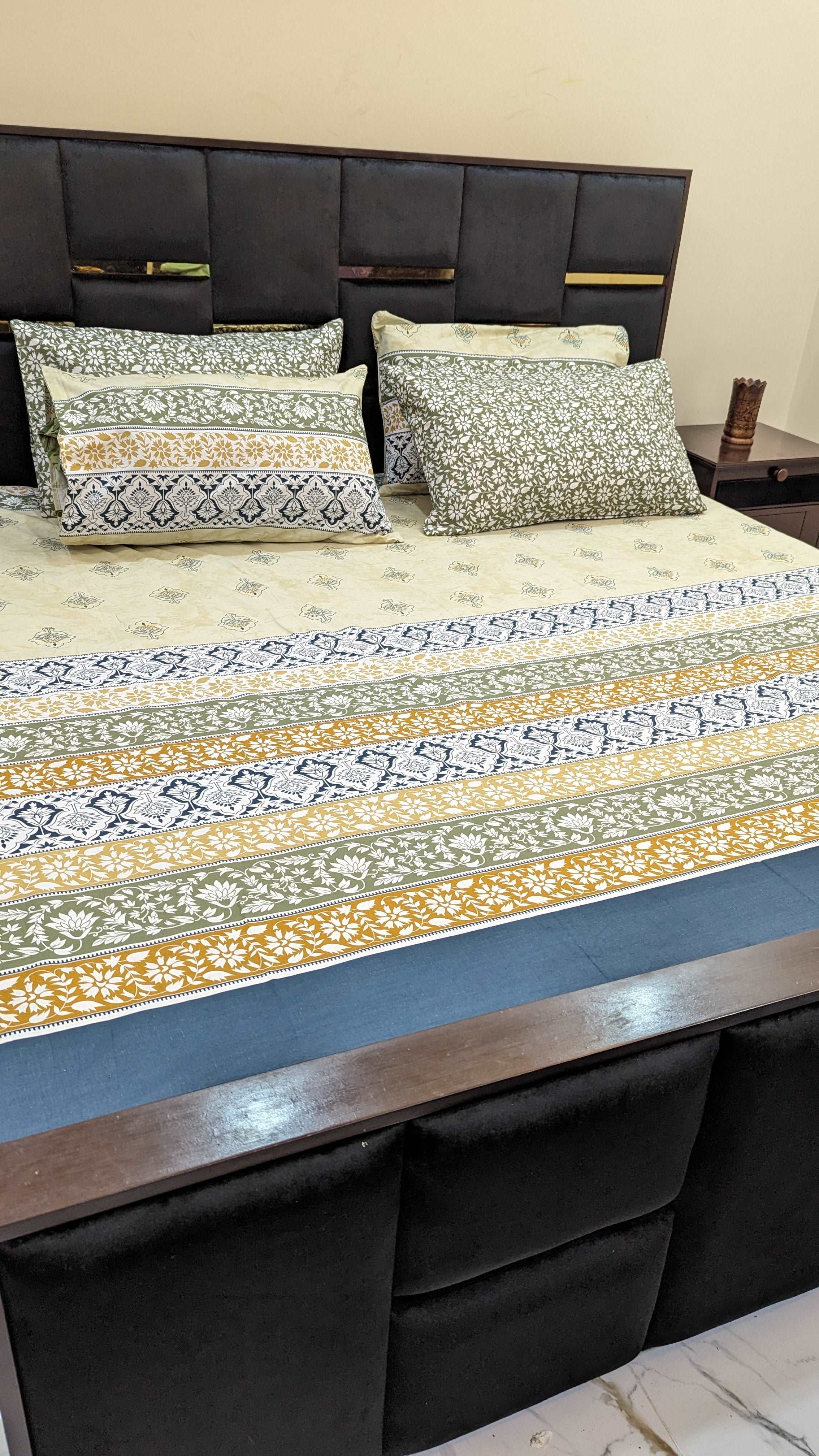 5 Pieces Pure Cotton Bedsheet Green