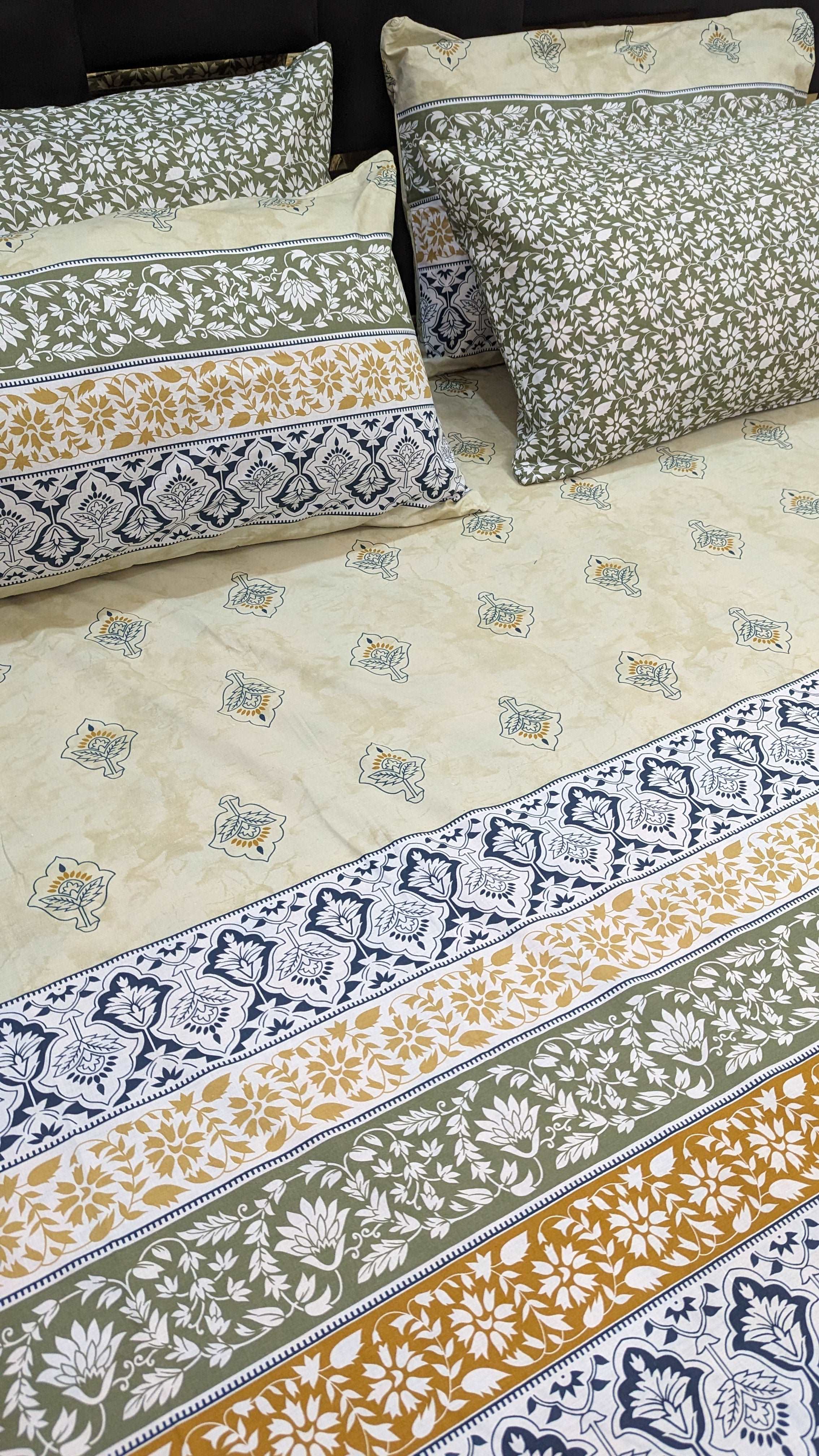 5 Pieces Pure Cotton Bedsheet Green